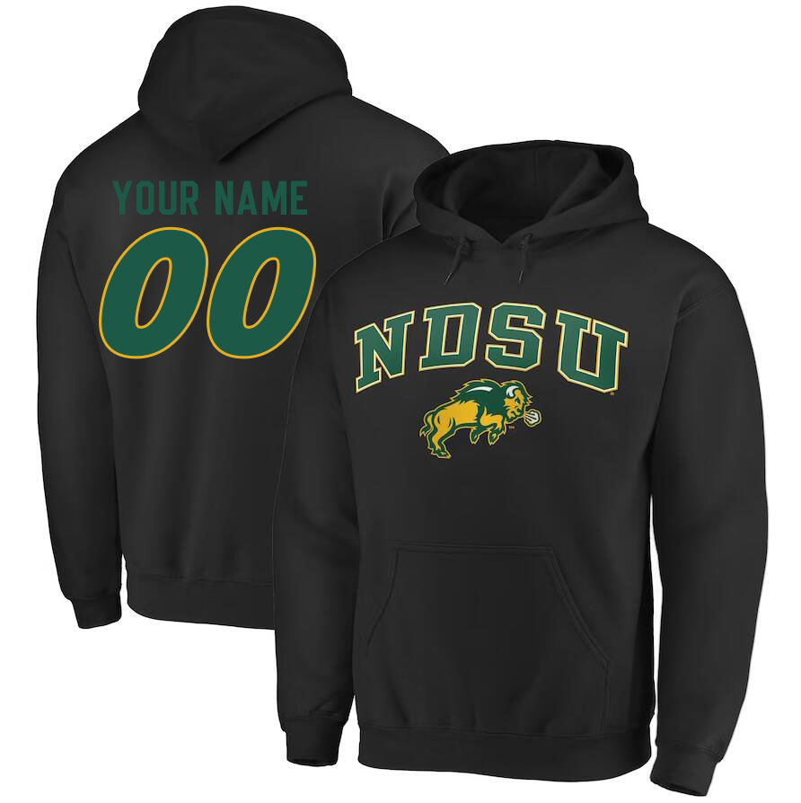 Custom North Dakota State Bison Name And Number College Hoodie-Black - Click Image to Close